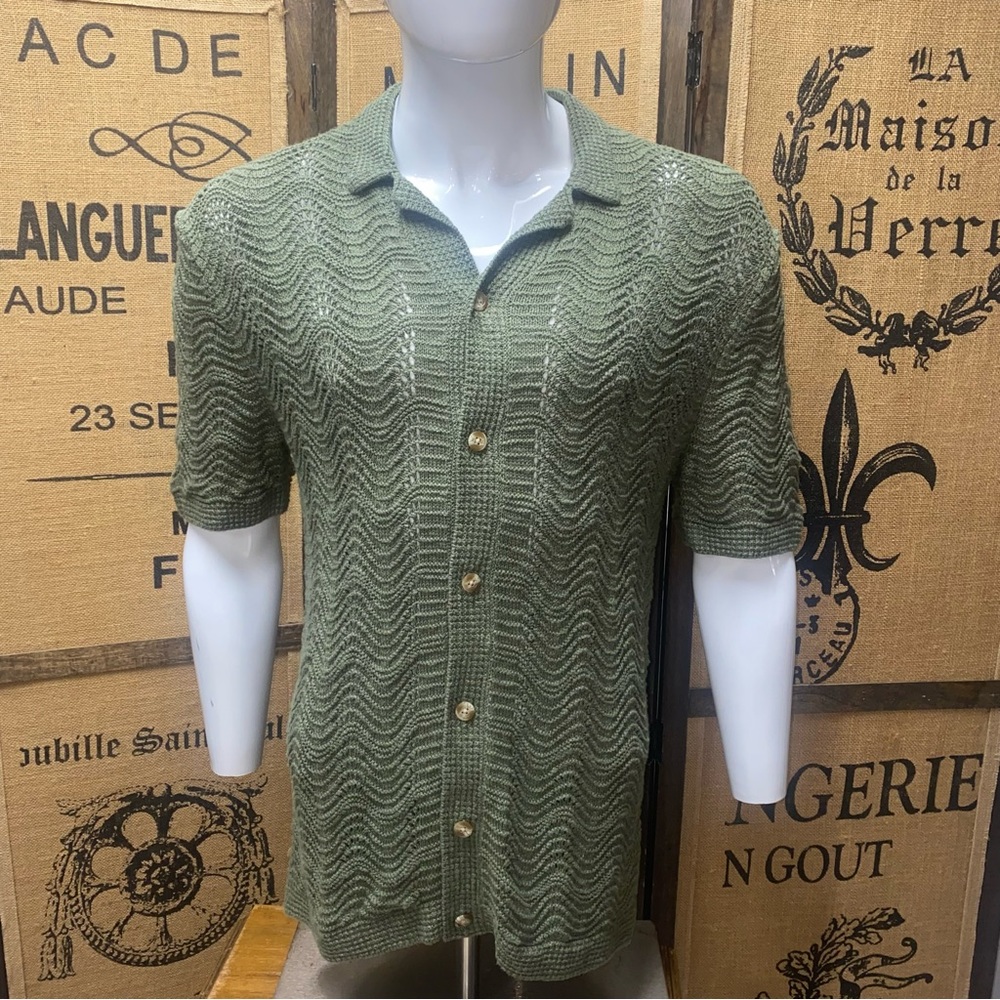 Abercrombie & Fitch Olive Green Knit Short-Sleeve Shirt, M